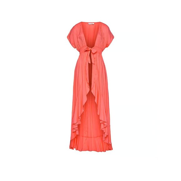 Victoria's Secret LASCANA Green Ruffled Trim Wrap Maxi Dress Cover-Up‎ 6 Beachy - Picture 13 of 13